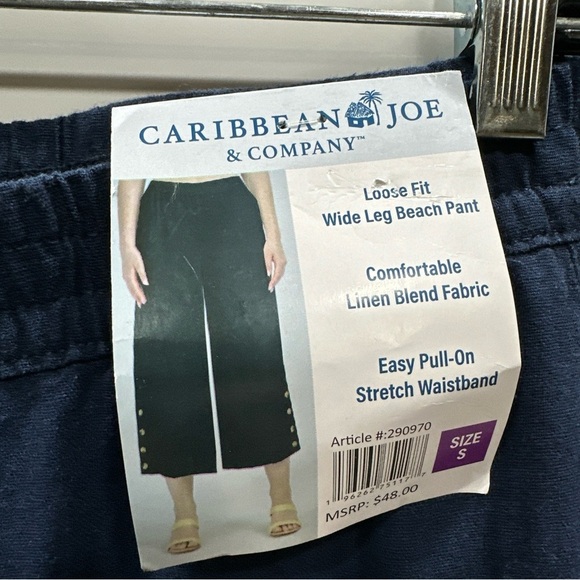 Caribbean Joe & Company Beach Pants Wide Leg Loose Fit Navy Blue Sz S capri crop - Picture 2 of 6